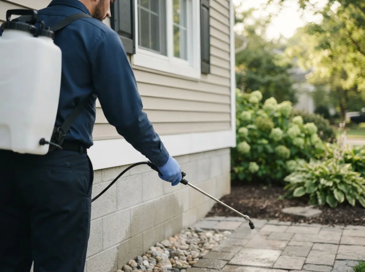Pest control technician inspecting a home in Diller, NE